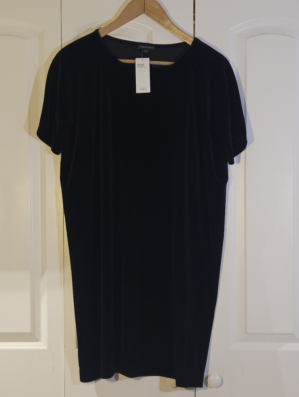 Eileen Fisher Dress S Black Velvet Oversized Boxy Minimalist Classic NWT $198